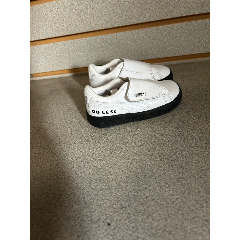 Puma Kids White Black Be More Do Less Leather Velcro Sneakers Shoes Size 6C